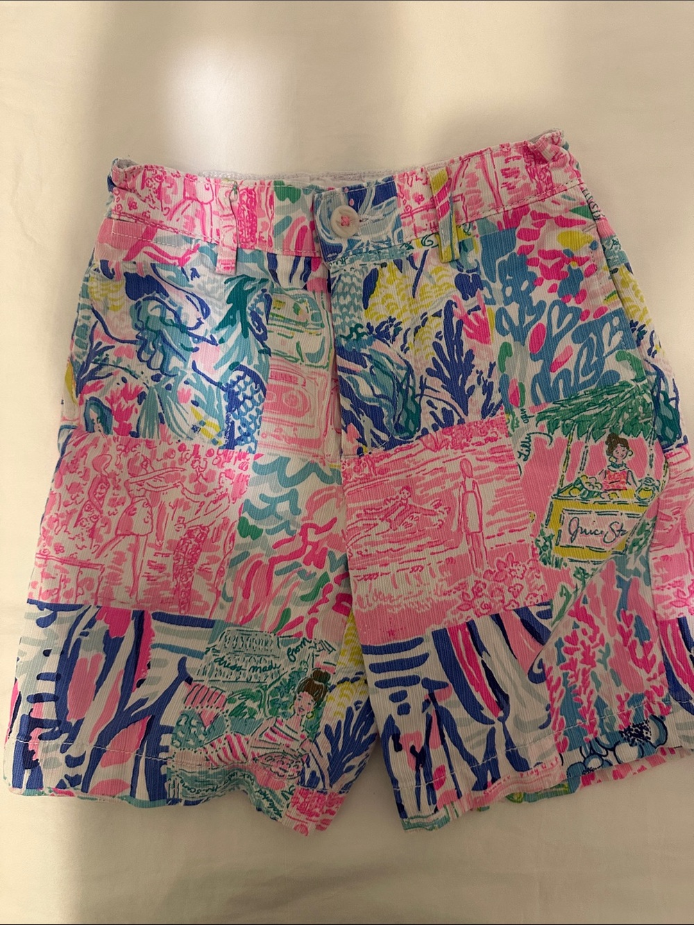 Lilly Pulitzer Boys Beaumont Pink Patchwork Print Bermuda Shorts, Size 4